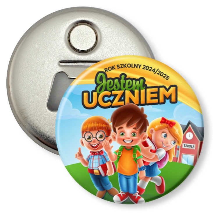 przypinka otwieracz-magnes Jestem uczniem z trójką dzieci