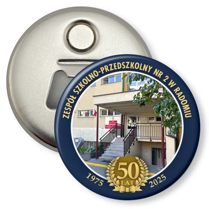 przypinka otwieracz-magnes Jubileusz 50 lat ZSP nr 2 w Radomiu