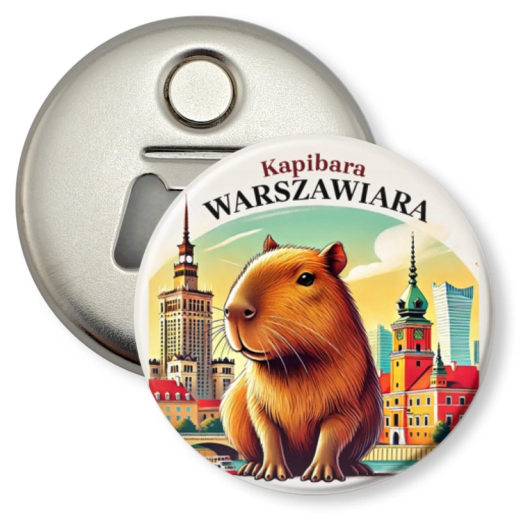 przypinka otwieracz-magnes Kapibara Warszawiara