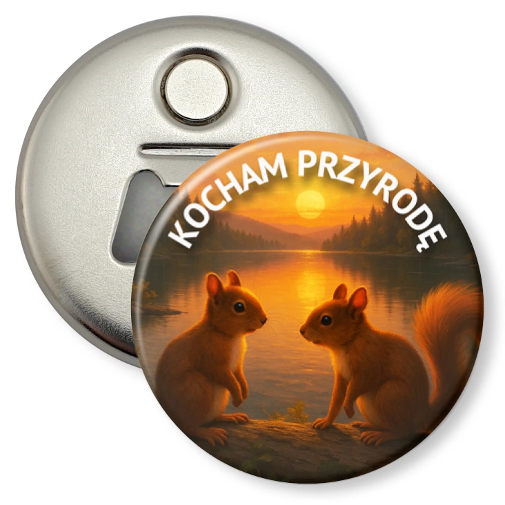 przypinka otwieracz-magnes Kocham przyrodę wiewiórka