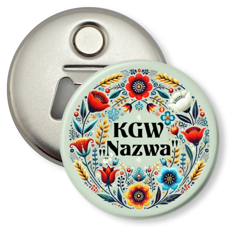 przypinka otwieracz-magnes Koło Gospodyń Wiejskich w stylu kociewskim