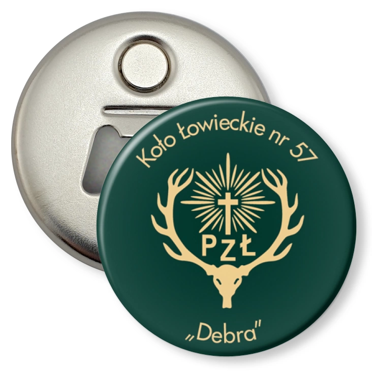przypinka otwieracz-magnes Koło Łowieckie nr 57 Debra