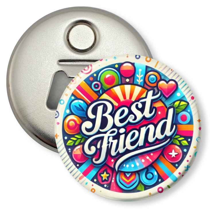 przypinka otwieracz-magnes Kolorowy napis Best Friend