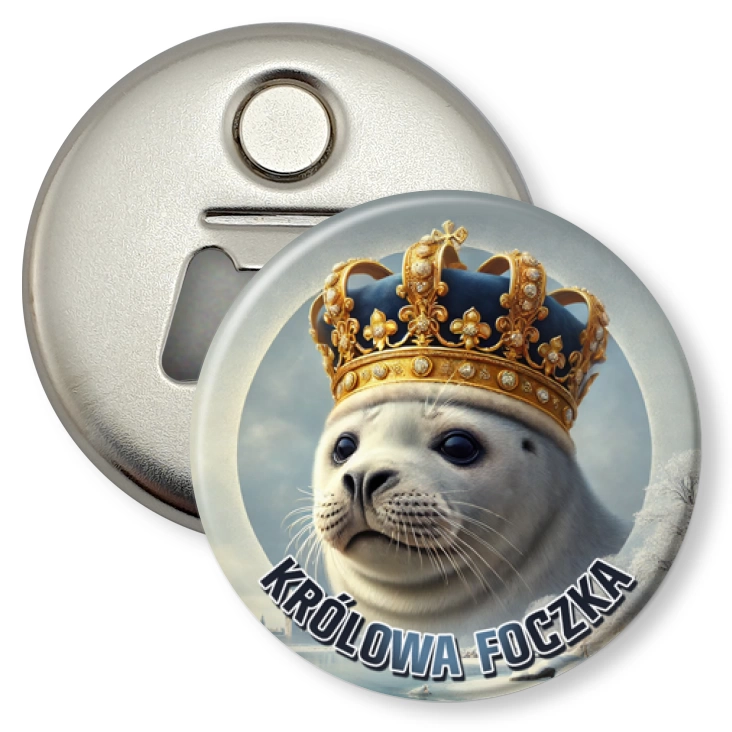 przypinka otwieracz-magnes Królowa Foczka