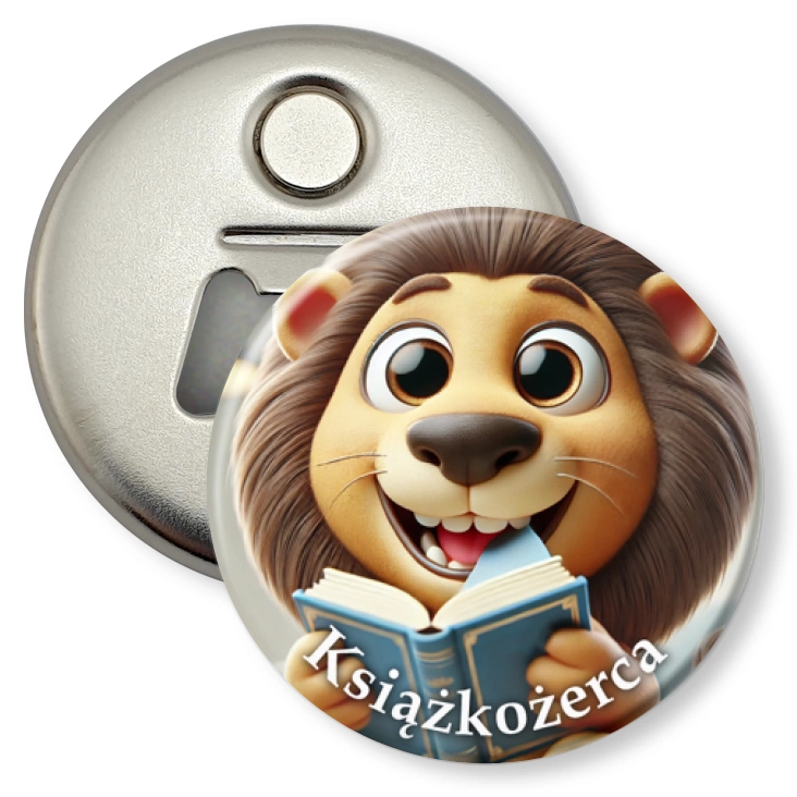 przypinka otwieracz-magnes Książkożerca