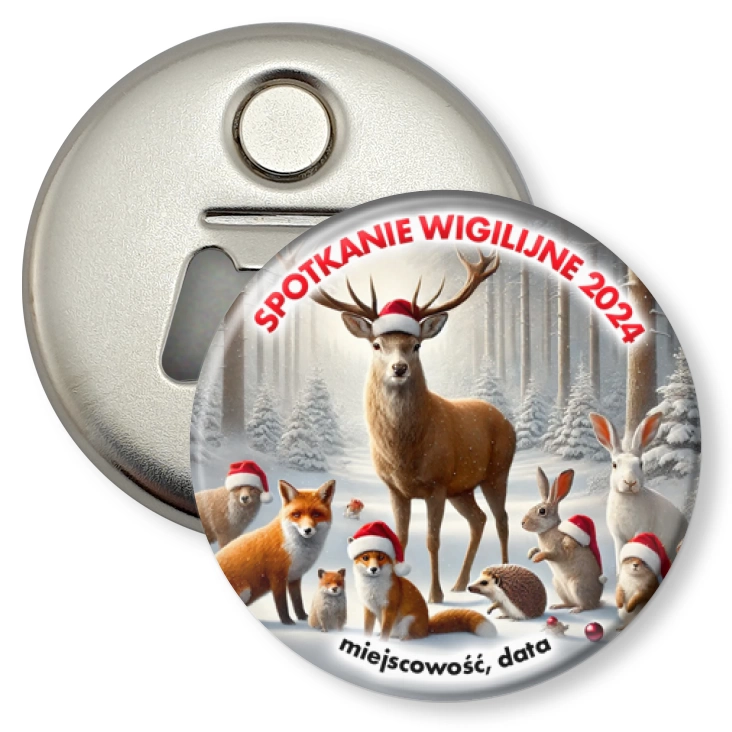 przypinka otwieracz-magnes Leśne spotkanie wigilijne