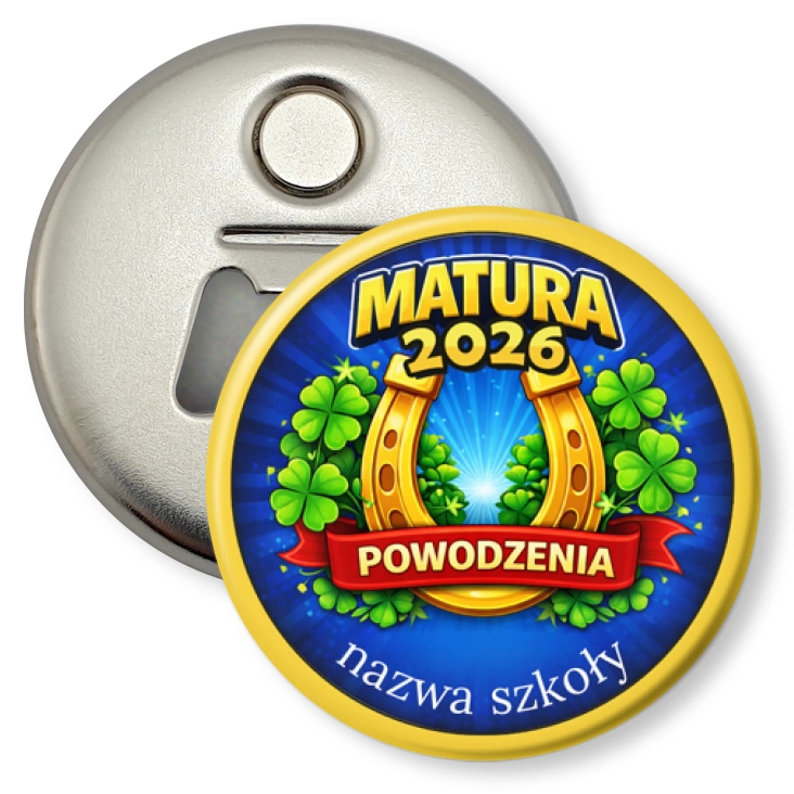 przypinka otwieracz-magnes Matura podkowa i koniczynki