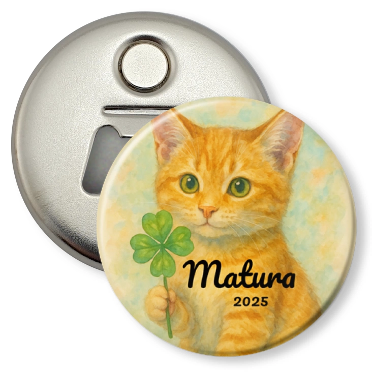 przypinka otwieracz-magnes Matura z z rudym kotem