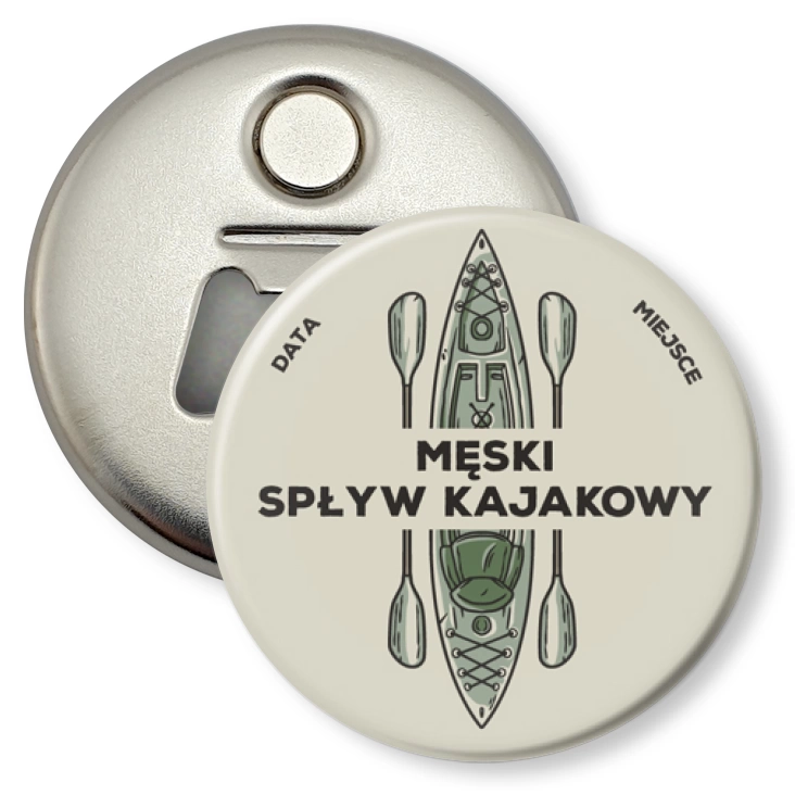 przypinka otwieracz-magnes Męski wypad na spływ kajakowy