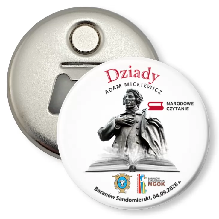 przypinka otwieracz-magnes Narodowe Czytanie 2026 Baranów Sandomierski