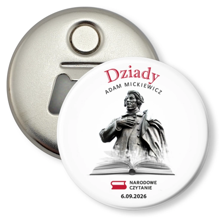 przypinka otwieracz-magnes Narodowe Czytanie Dziady Adama Mickiewicza