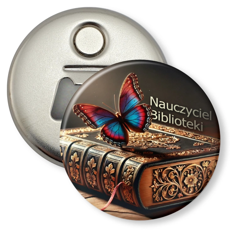 przypinka otwieracz-magnes Nauczyciel Biblioteki