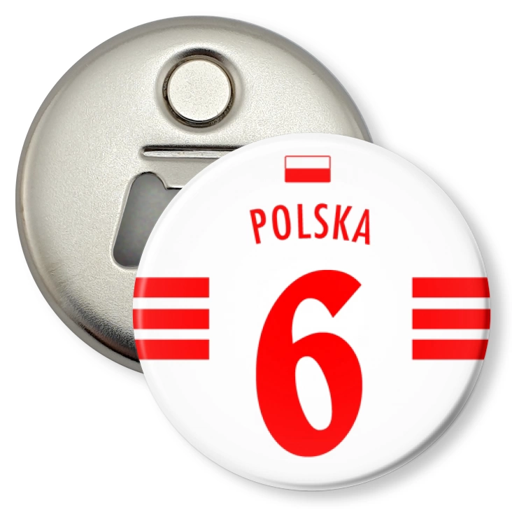 przypinka otwieracz-magnes Numer sześć