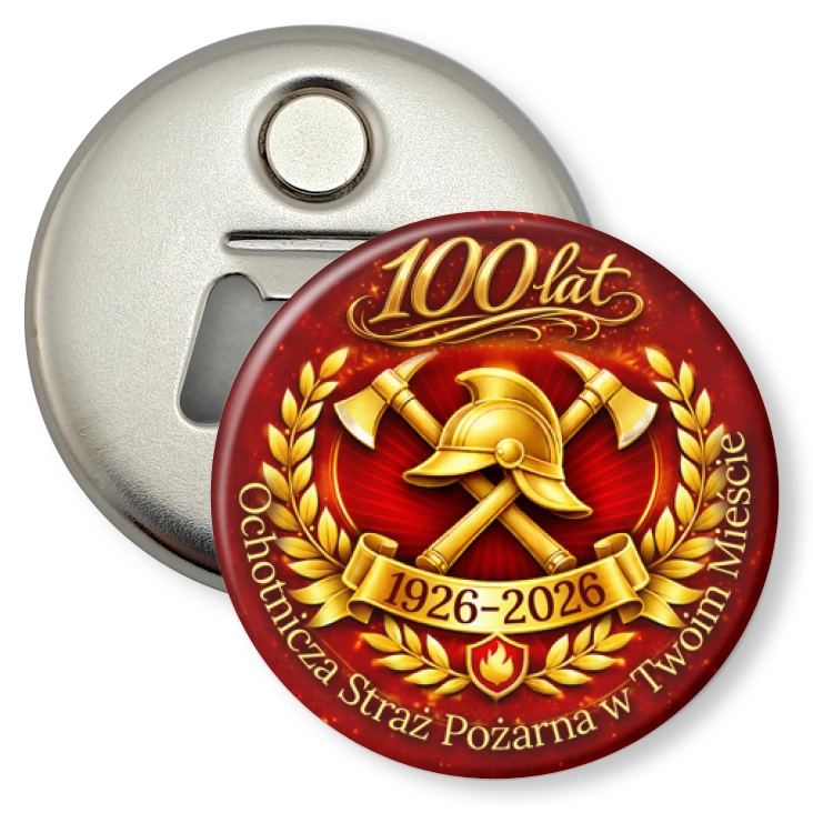 przypinka otwieracz-magnes Ochotnicza Straż Pożarna w Twoim Mieście
