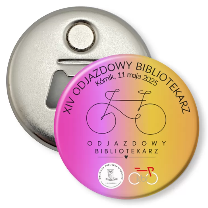 przypinka otwieracz-magnes Odjazdowy Bibliotekarz 2025