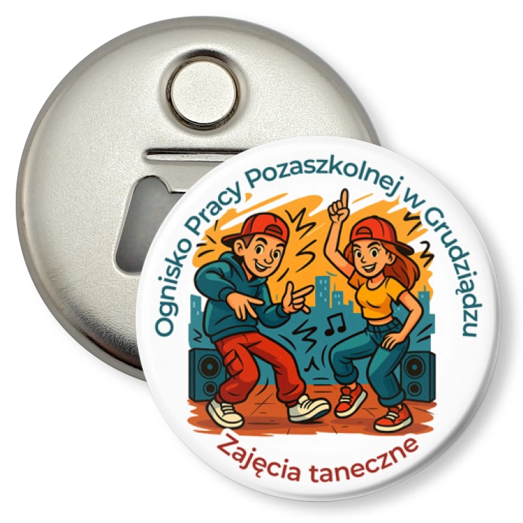 przypinka otwieracz-magnes Ognisko Pracy Pozaszkolnej w Grudziądzu. Zajęcia taneczne