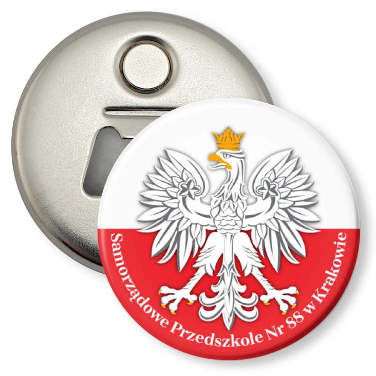 przypinka otwieracz-magnes Orzeł Samorządowe Przedszkole Nr 88 w Krakowie