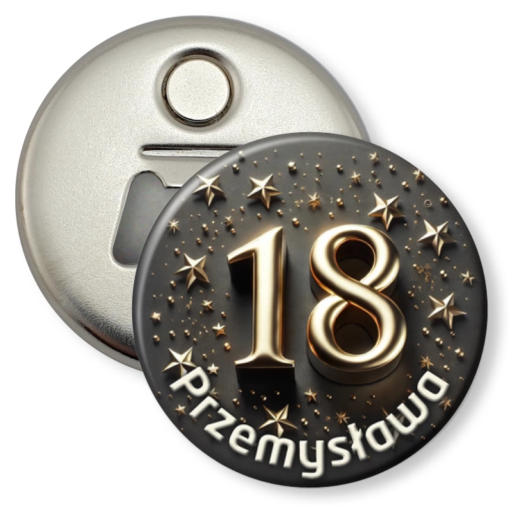 przypinka otwieracz-magnes Osiemnastka gwiazdy 3d
