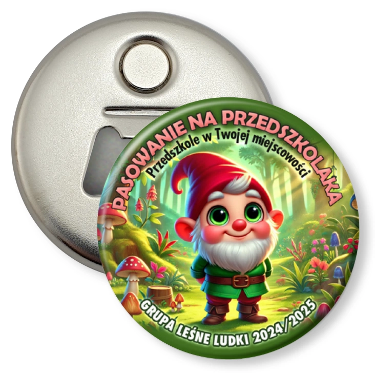 przypinka otwieracz-magnes Pasowanie na przedszkolaka grupa Leśne Ludki