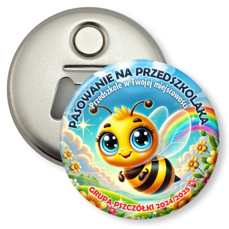 przypinka otwieracz-magnes Pasowanie na przedszkolaka grupa Pszczółki