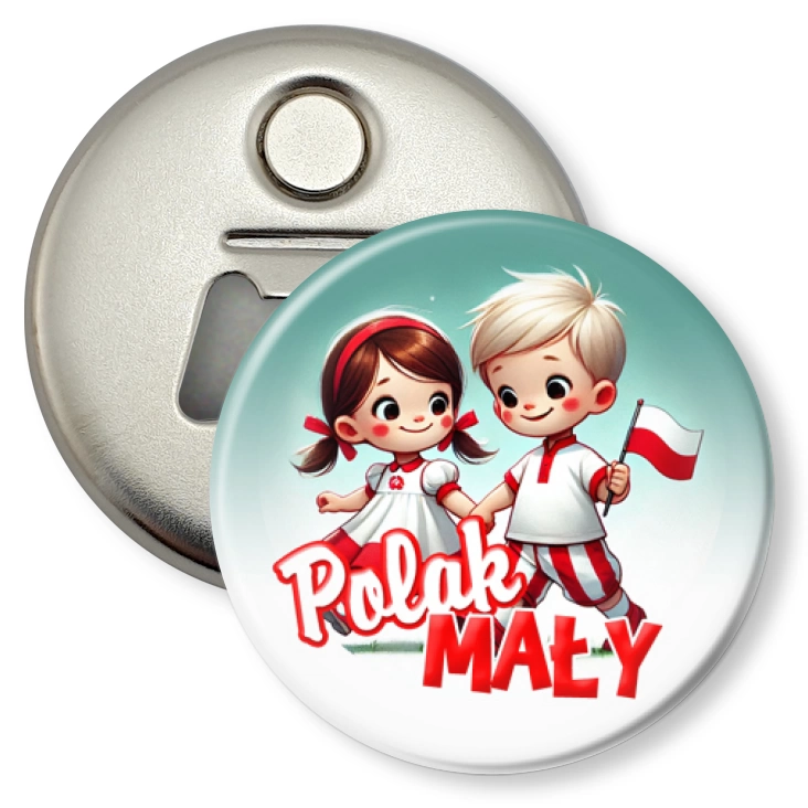 przypinka otwieracz-magnes Polak Mały chłopiec i dziewczynka