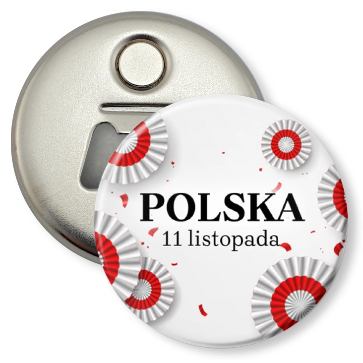 przypinka otwieracz-magnes Polska kokardy narodowe