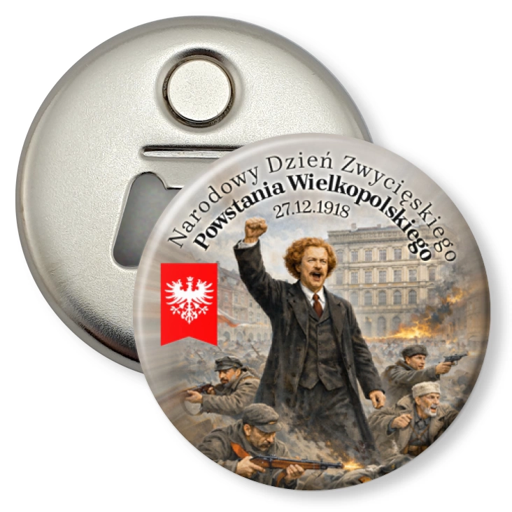 przypinka otwieracz-magnes Powstanie Wielkopolskie Ignacy Jan Paderewski z powstańcami