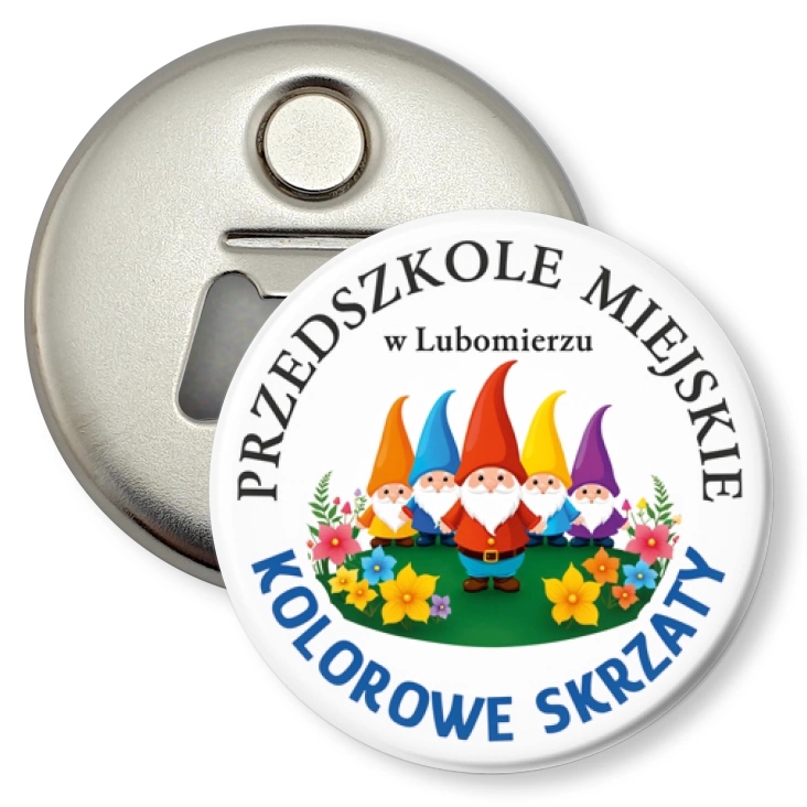 przypinka otwieracz-magnes Przedszkole Kolorowe Skrzaty