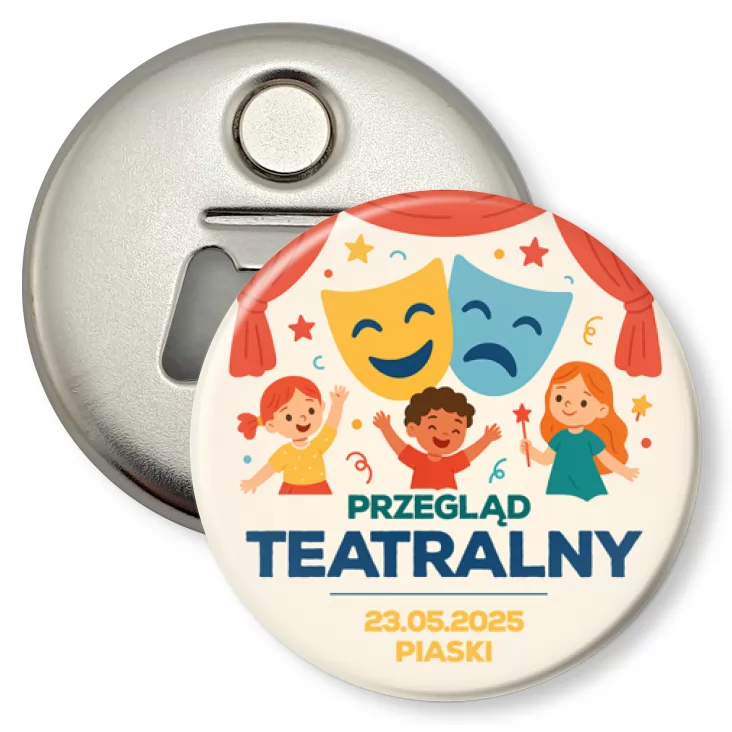 przypinka otwieracz-magnes Przegląd Teatralny Piaski 2025