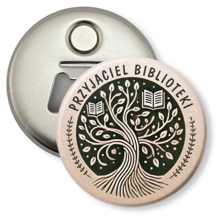 przypinka otwieracz-magnes Przyjaciel Biblioteki drzewo wiedzy