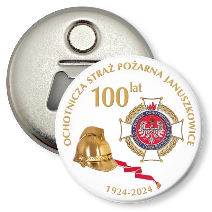 przypinka otwieracz-magnes 100 lat OSP Januszkowice