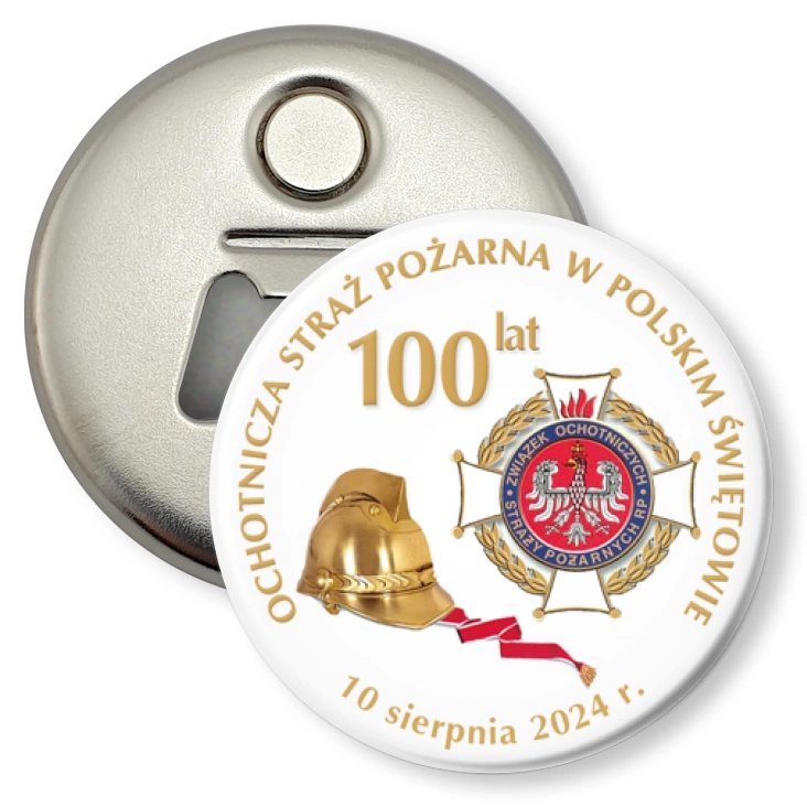 przypinka otwieracz-magnes 100 lat OSP w Polskim Świętowie