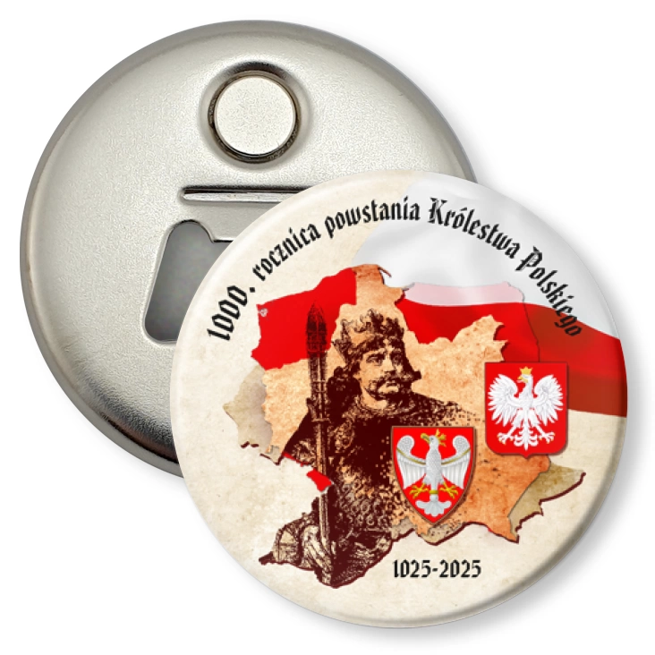 przypinka otwieracz-magnes 1000. rocznica powstania Królestwa Polskiego historyczna mapa