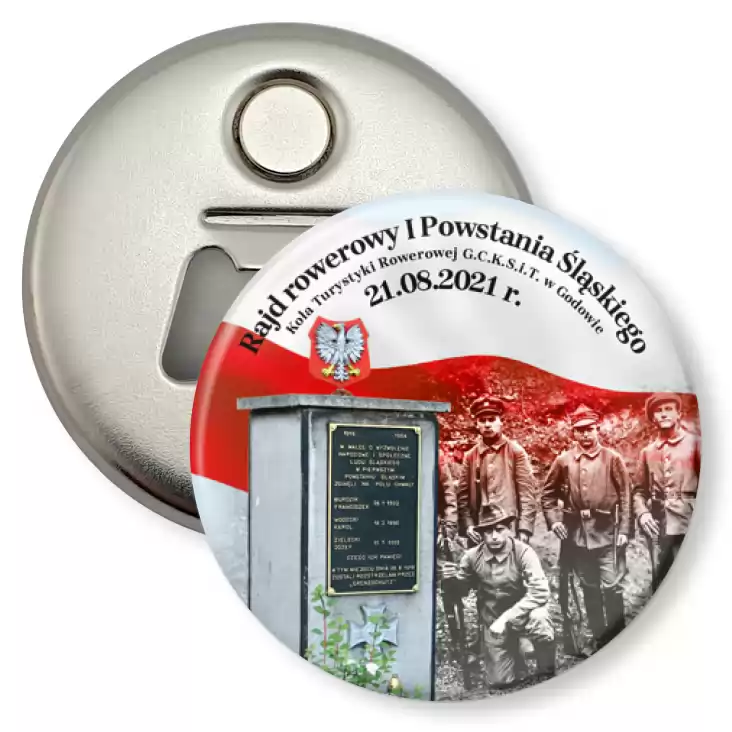 przypinka otwieracz-magnes 102 rocznica I Powstania Śląskiego Rajd Rowerowy