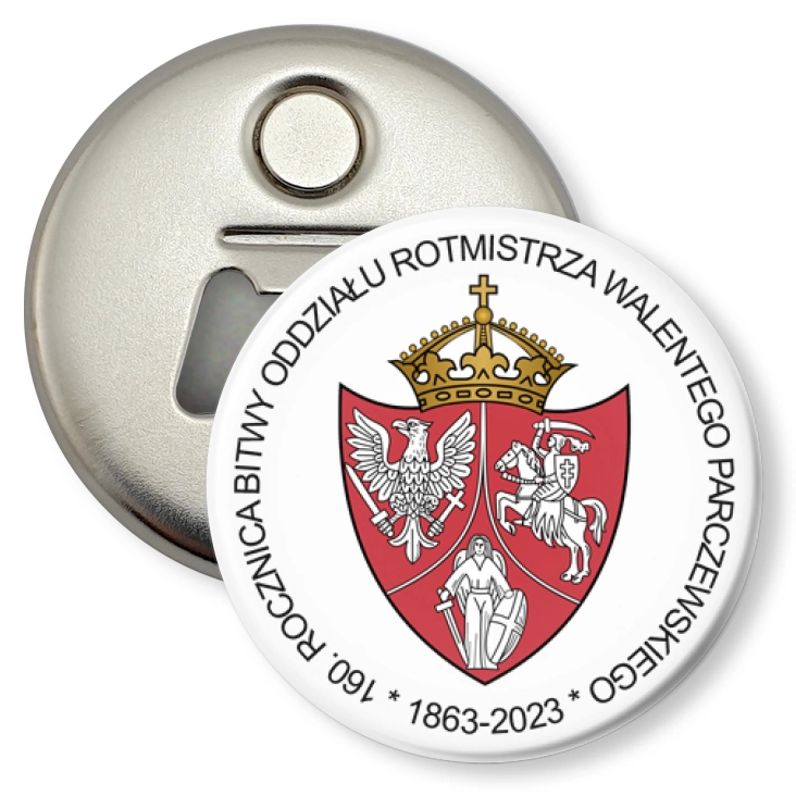 przypinka otwieracz-magnes 160. Rocznica bitwy Oddziału Rotmistrza Walentego Parczewskiego