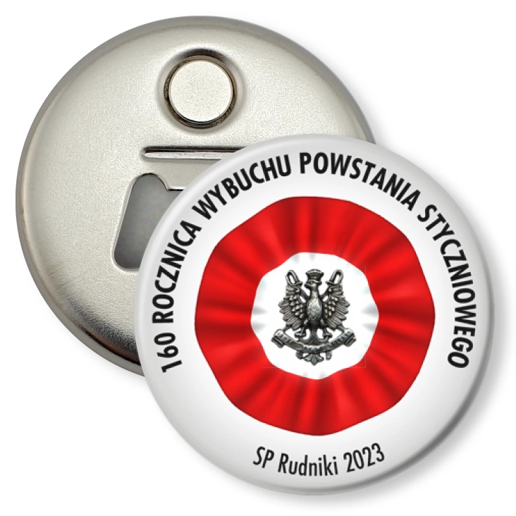 przypinka otwieracz-magnes 160. Rocznica wybuchu Powstania Styczniowego SP Rudniki