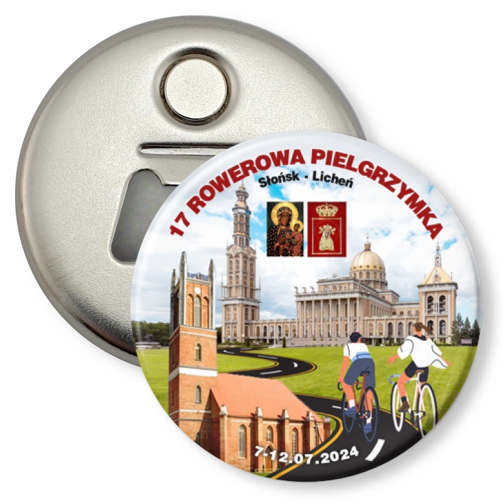 przypinka otwieracz-magnes 18 Rowerowa Pielgrzymka Słońsk - Licheń 2024