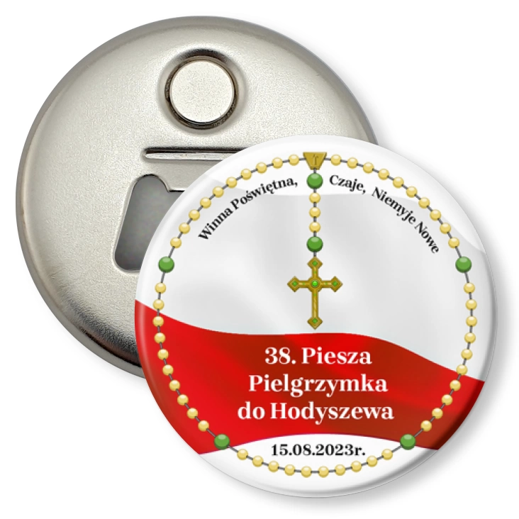 przypinka otwieracz-magnes 38. piesza pielgrzymka do Hodyszewa