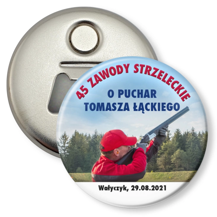 przypinka otwieracz-magnes 45 Zawody Strzeleckie Wałyczyk