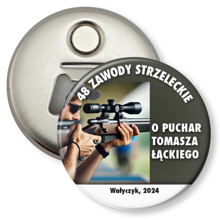 przypinka otwieracz-magnes 48 zawody strzeleckie o Puchar Tomasza Łąckiego
