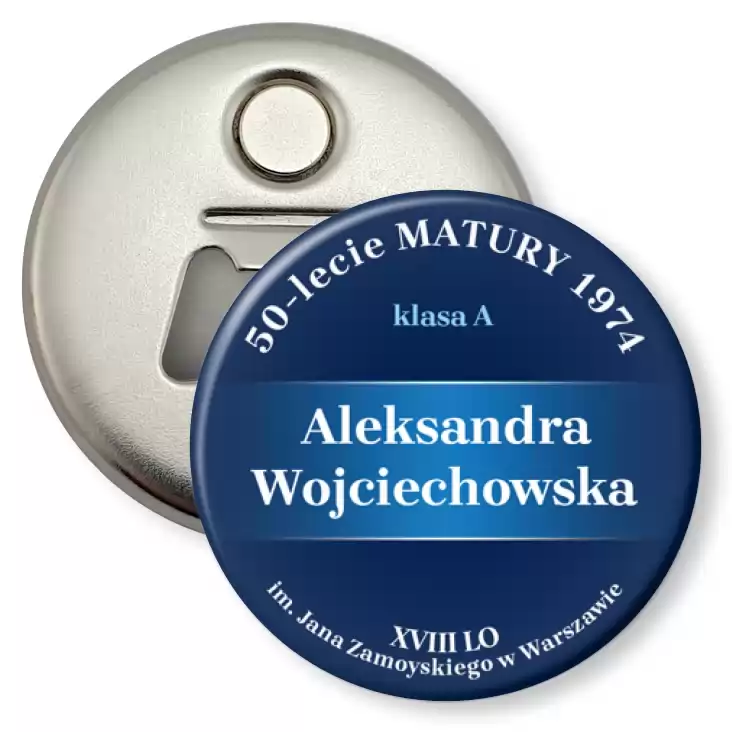 przypinka otwieracz-magnes 50-lecie Matury XVIII LO w Warszawie