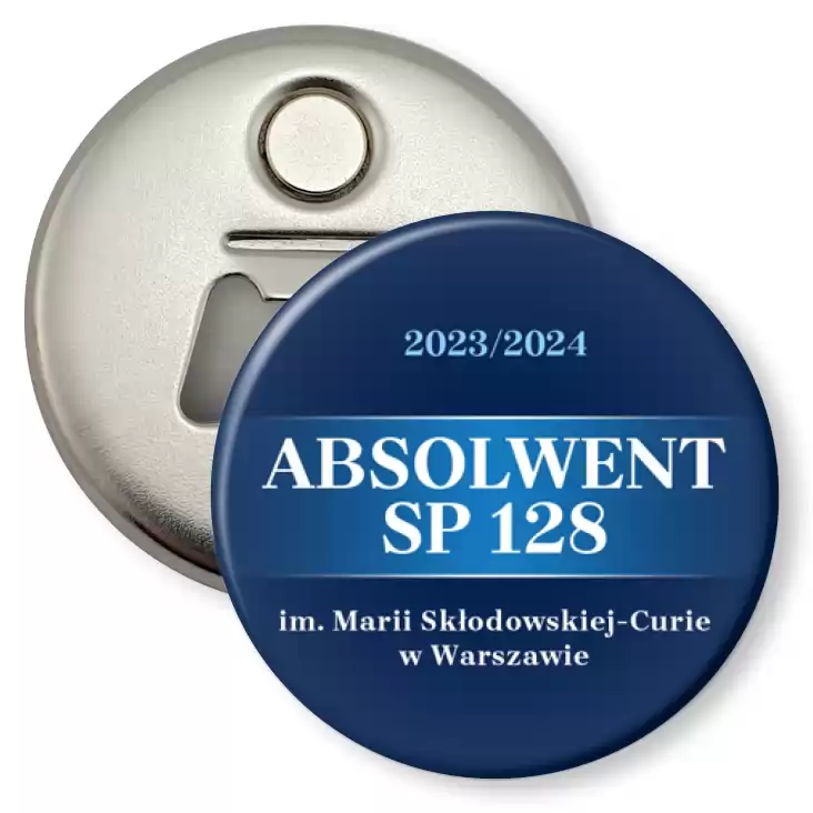 przypinka otwieracz-magnes Absolwent SP 128 w Warszawie