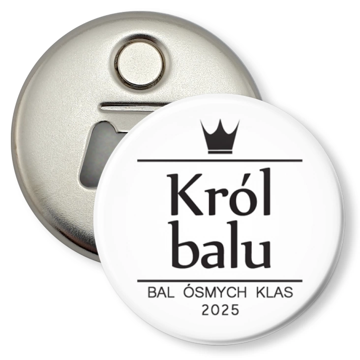 przypinka otwieracz-magnes Bal Ósmych Klas Król balu z koroną