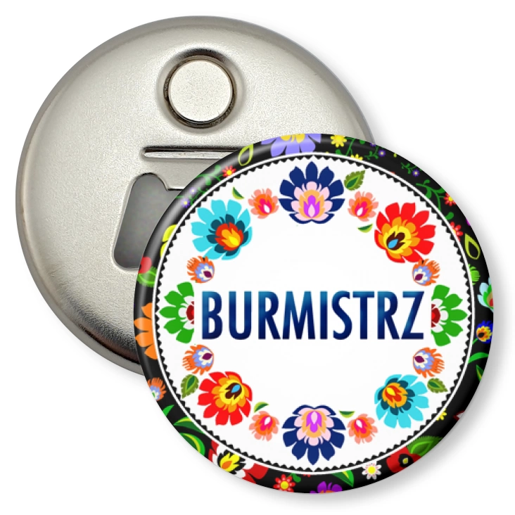 przypinka otwieracz-magnes Burmistrz folk