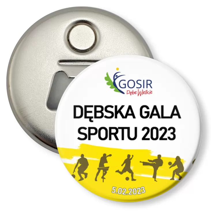 przypinka otwieracz-magnes Dębska Gala Sportu 2023