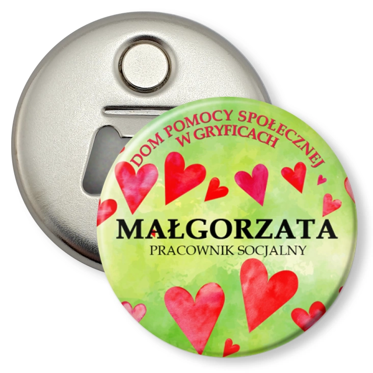 przypinka otwieracz-magnes Dom Pomocy Społecznej w Gryficach Identyfikator