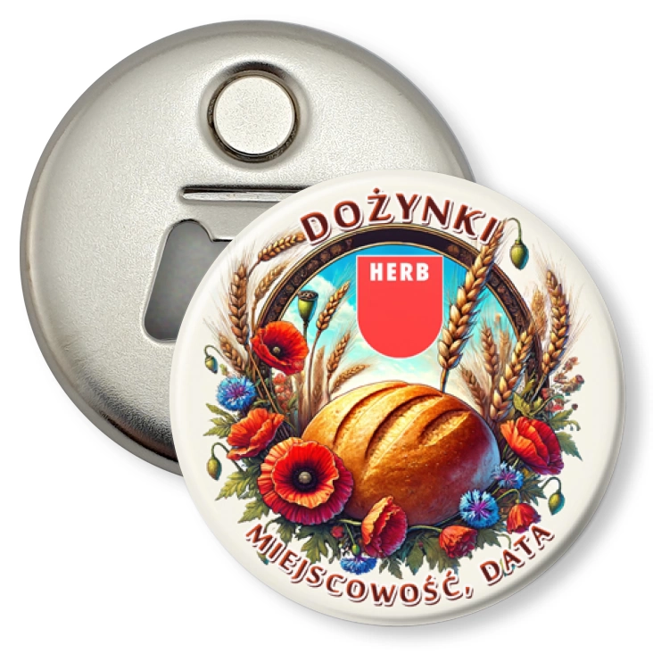 przypinka otwieracz-magnes Dożynki chleb i herb