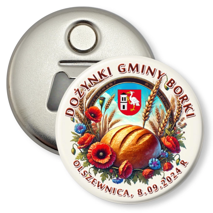 przypinka otwieracz-magnes Dożynki Gminy Borki 2024