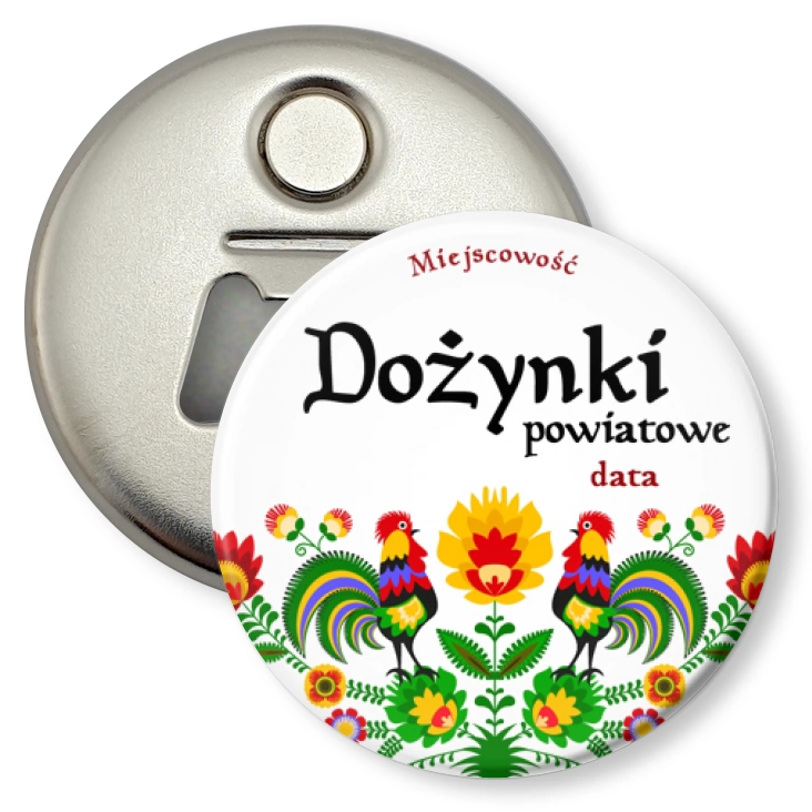 przypinka otwieracz-magnes Dożynki powiatowe folkowe koguty