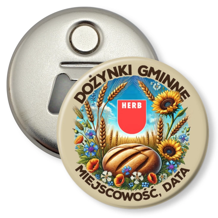 przypinka otwieracz-magnes Dożynki z herbem